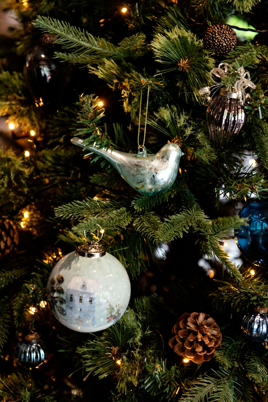 Slate blue vintage glass hanging ornament (10pcs)