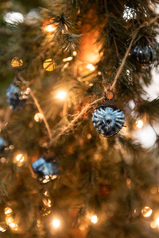 Slate blue vintage glass hanging ornament (10pcs)